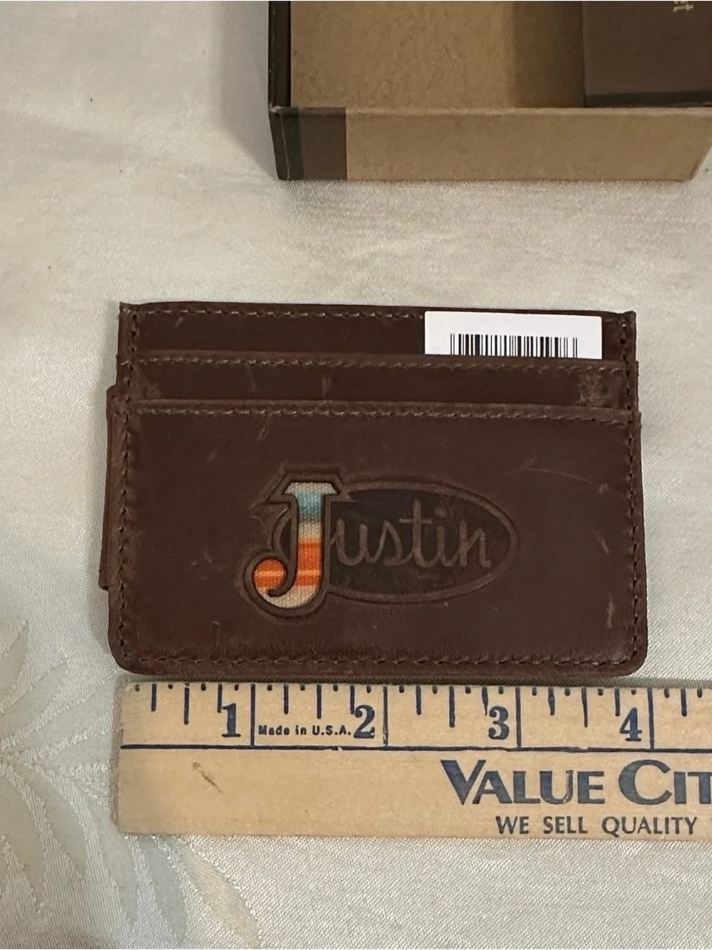 Justin Boots Brown Leather Card Sleeve with Multicolor 'J' Detail